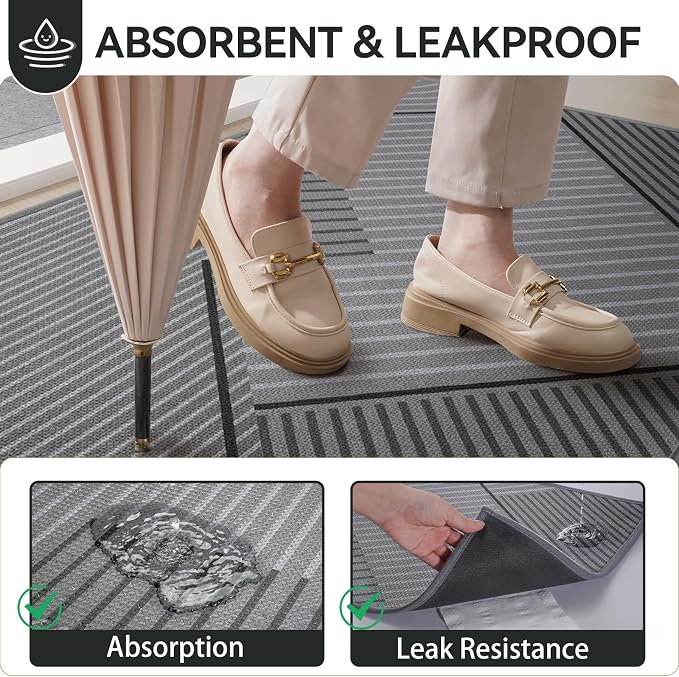 Front Door Mat 17''x30'', Non Slip Absorbent Dirt Resist Washable Low-Profile - Image 3