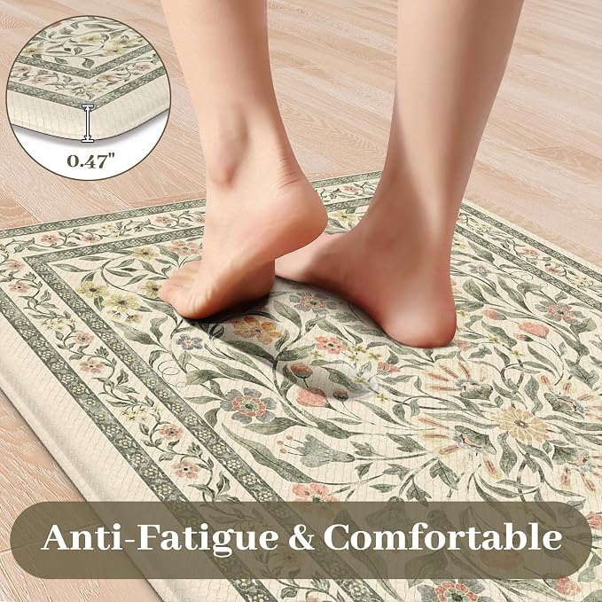 KIMODE Anti Fatigue Mats for Kitchen Floor 20"x47"+20"x32", Boho Farmhouse - Image 3