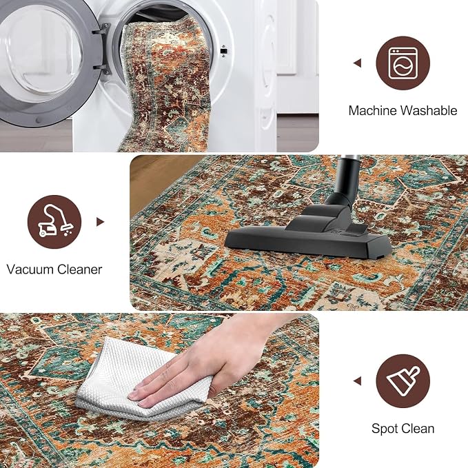 Yamaziot Washable Runner Rug, 3x7 Non-Slip Boho Vintage Hallway Rug Runner - Image 4