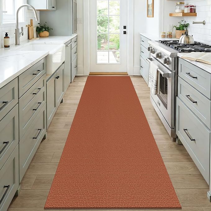 KOZYFLY Orange 3x7 Washable Kitchen Runner Rug, Non Slip Wide Runners - Image 2