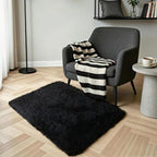 2x3 Black Fluffy Shag Rug for Bedroom, Soft Plush Fuzzy Washable Non Slip Floor - Image 2
