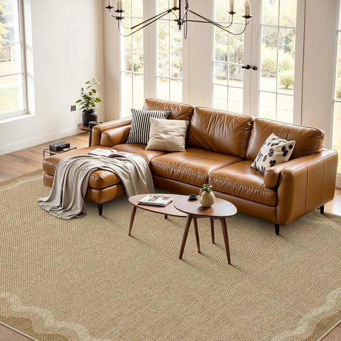 LIVEBOX Scalloped Washable 8x10 Rug, Easy Jute Tan Rug - Image 9