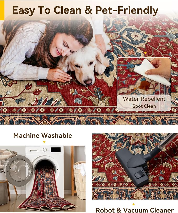 RELEANY Area Rugs Square 10ft Washable Non-Slip, Floral Vintage Distress - Image 4