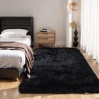 KCHOWUA Black Fluffy Rug 4x6 by KICHOWUA