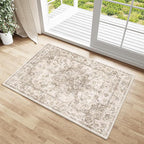 2x3 Washable Neutral Area Rug Brown Vintage Entryway Kitchen Carpet Non-Slip by WondRg