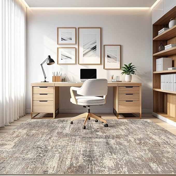 8x10 Area Rugs Living Room: Washable Large Abstract Neutral Modern Soft Rug - Image 8
