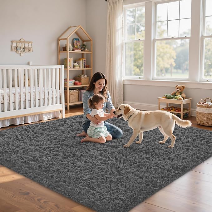 4x6 Area Rug for Living Room:Ultra Soft Fluffy Shag Dark Grey Rugs, Large Fuzzy - Image 9