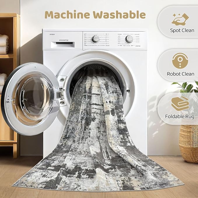 6x8 Area Rug Living Room: Washable Large Abstract Modern Soft Rug Stain - Image 2