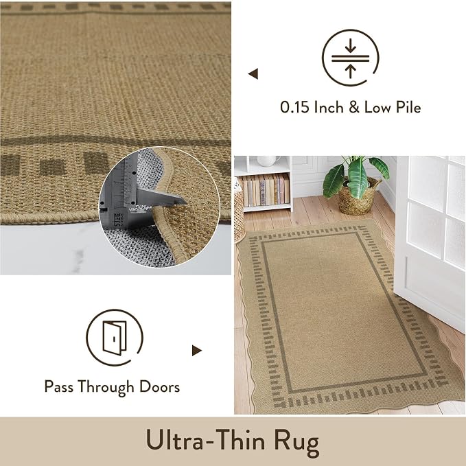 LIVEBOX Scalloped Washable 2x8 Runner Rug, Easy Jute Outdoor Rug Kitchen Tan - Image 7