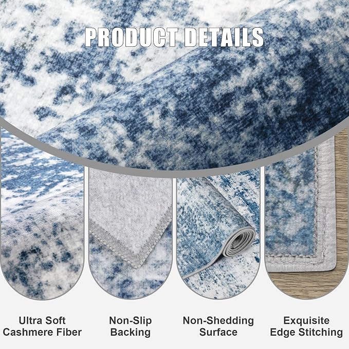 Round Area Rug for Living Room: 8 ft Washable Modern Abstract Soft Thin Rug - Image 5