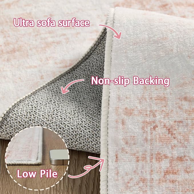 Latte&Fog 5x7 Washable Pink Rug - Image 8