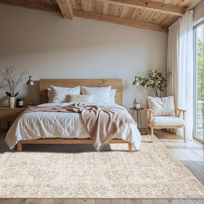 Rugxara 5X7 Washable Area Rug for Living Room, Vintage Neutral Large Boho Rugs - Image 3