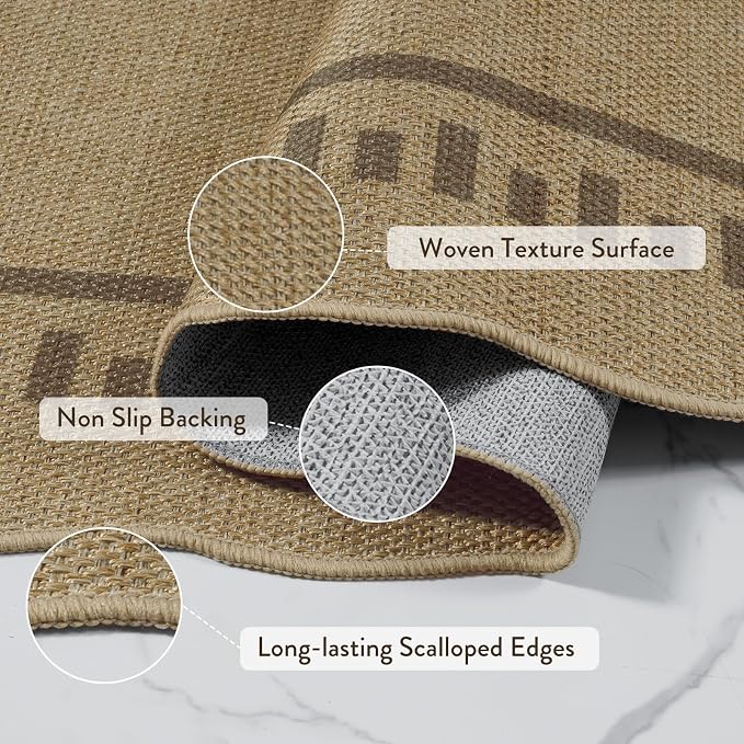 LIVEBOX Scalloped Washable 2x8 Runner Rug, Easy Jute Outdoor Rug Kitchen Tan - Image 5