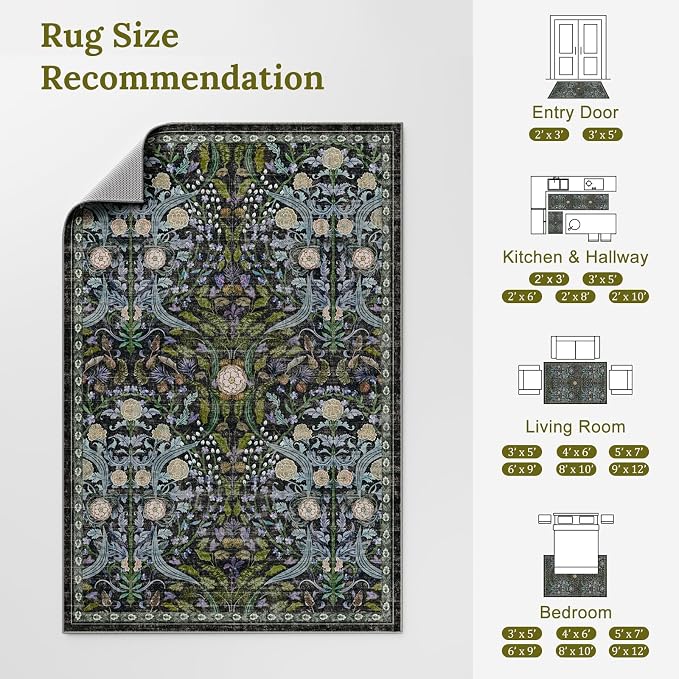 AMTOVO 6x9 Washable Area Rugs for Living Room, Non-Slip Large Soft Boho Floral - Image 8