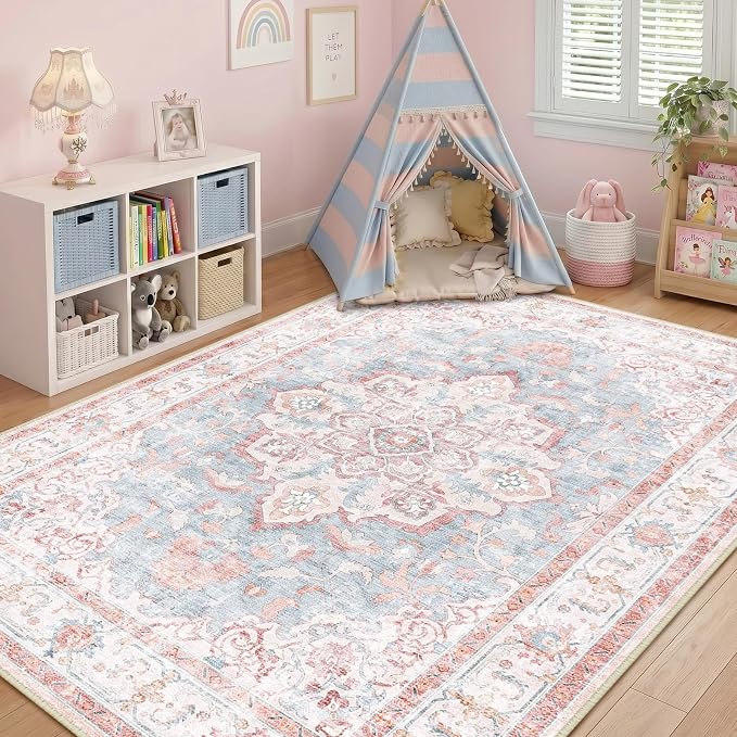 CAPALOCA Machine Washable Rugs Nursery Rug 5x7 Cute Girl Non Slip Low Pile by CAPALOCA