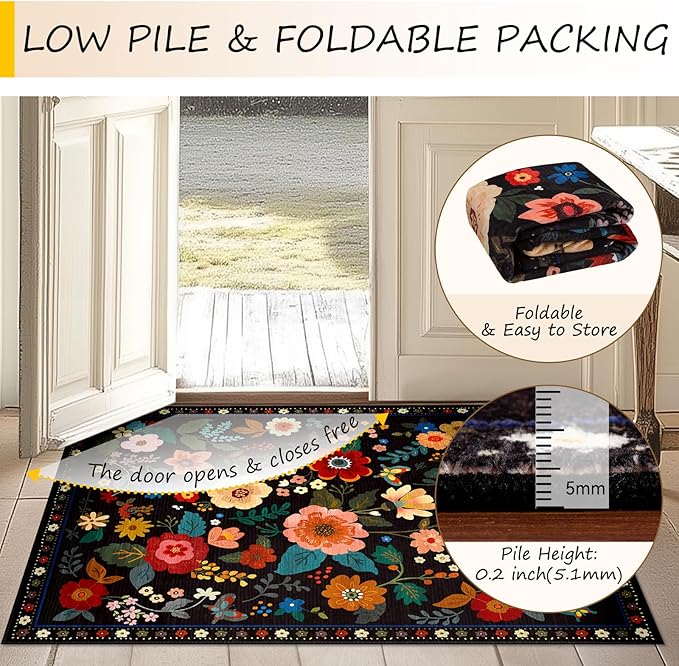 RELEANY Floral 6ft Area Rugs Washable Print Boho Cute Carpet Non Slip Flower - Image 4