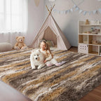 Fluffy Rugs for Living Room Bedroom, 5x7 Feet Abstract Brown Shag Area Rugs - Image 4