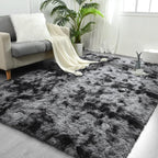 FlyDOIT Large Area Rugs for Living Room, 4x6 Feet Tie-Dyed Dark Grey Shaggy Rug by FlyDOIT