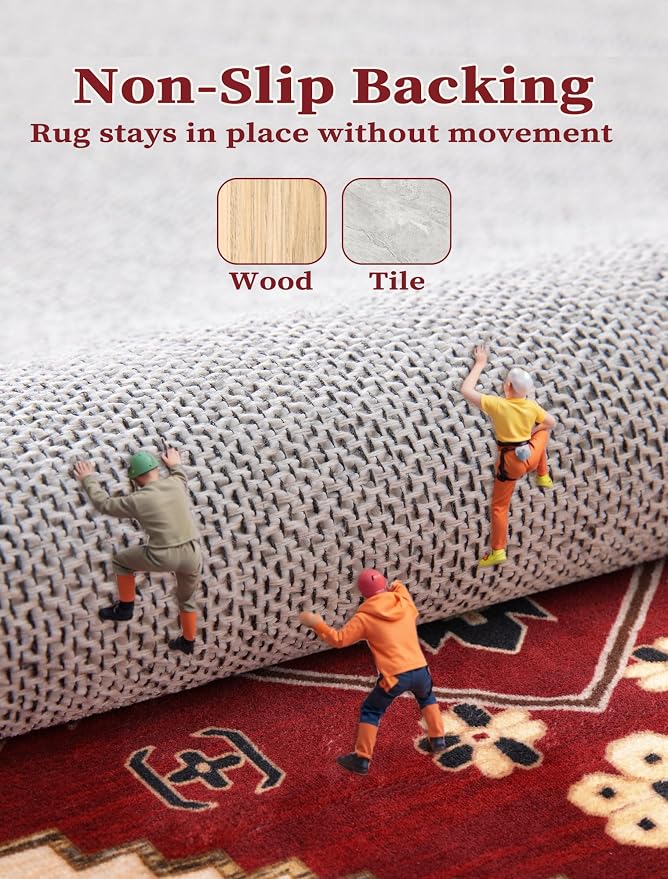 SERISSA Boho Washable Runner Rug, 2x5 Rug Runner Non-Slip Vintage Red Black - Image 3
