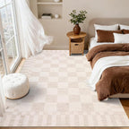 GarveeHome Beige Checkered Rug, Washable 3x5 Rug Non Slip - Image 2
