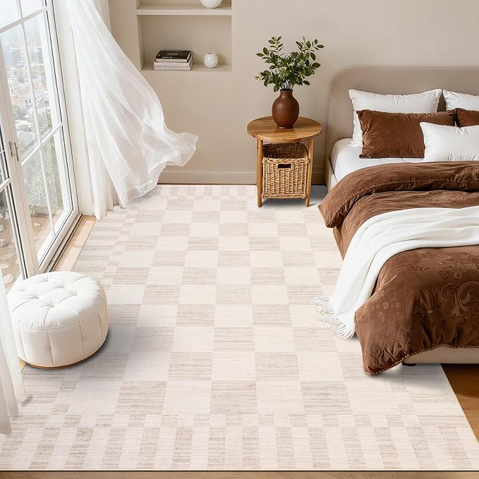 GarveeHome Beige Checkered Rug, Washable 3x5 Rug Non Slip - Image 2