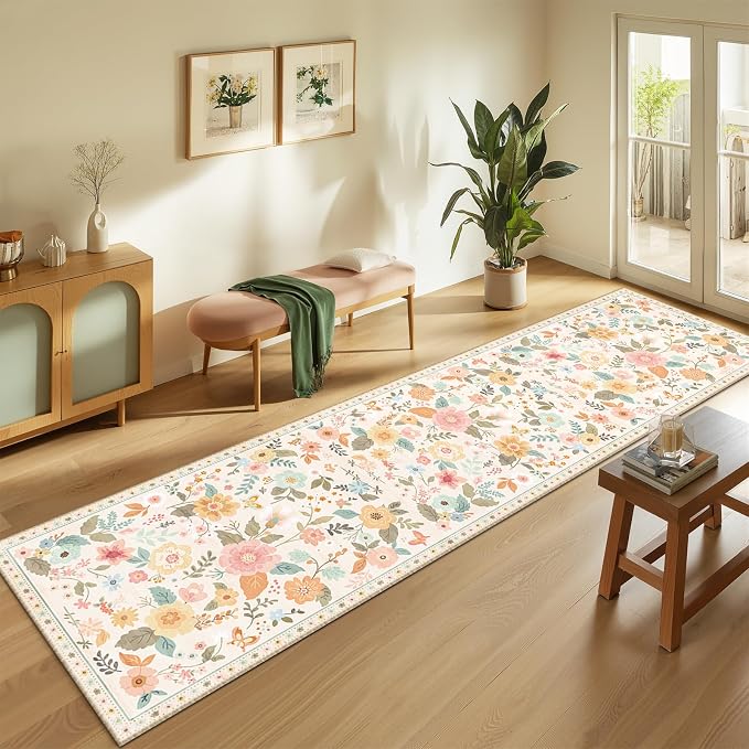 RELEANY Floral 2x8 Area Rugs Washable Print Boho Cute Carpet Non Slip Flower - Image 2