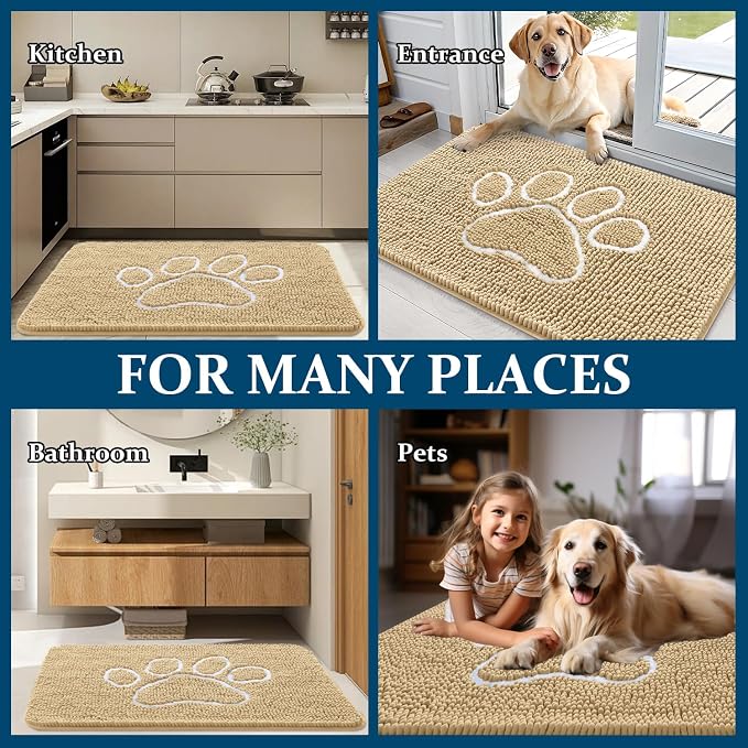 OLANLY Dog Door Mat for Muddy Paws 59x35, Paw Print Design, Absorbs Moisture - Image 8