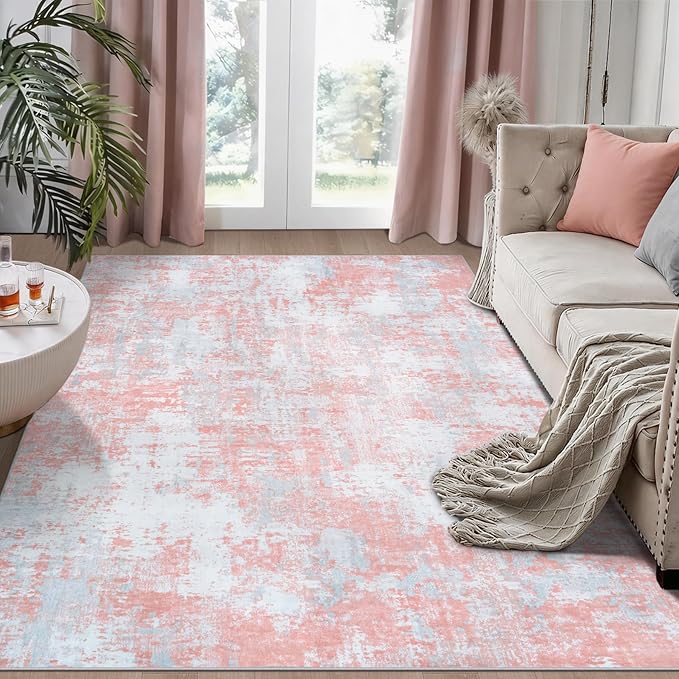 Pink Rug Carpet 5x7 Area Rugs for Bedroom Girls: Washable Modern Rug for Living by Aelenmu