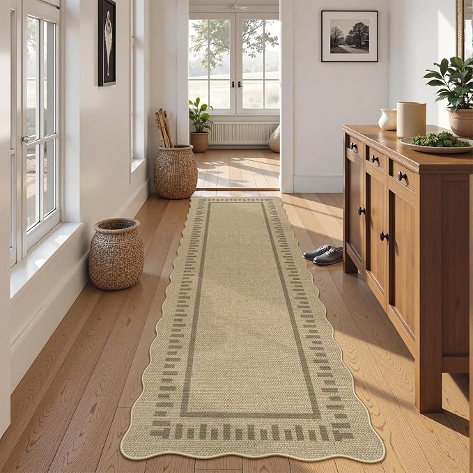 LIVEBOX Scalloped Washable 2x8 Runner Rug, Easy Jute Outdoor Rug Kitchen Tan - Image 3