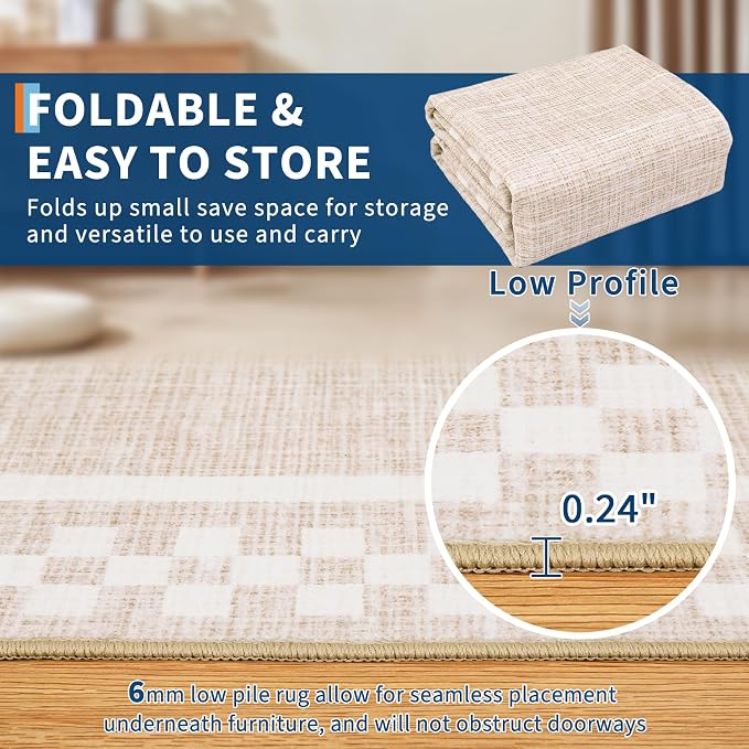 Small Bedroom Area Rug 3x5 Checkered Area Rug - Image 4