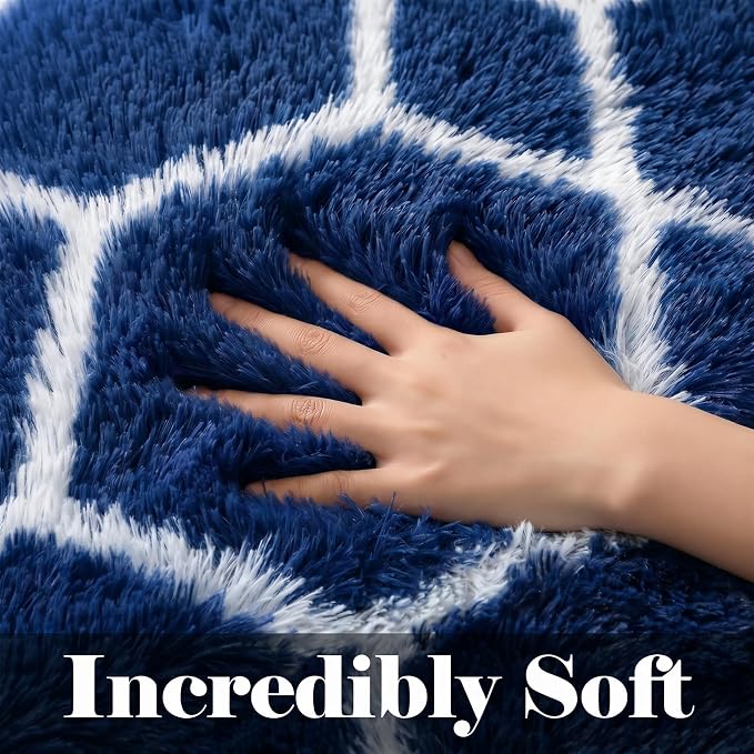 ONASAR Area Rugs for Bedroom Living Room, 4x6 Fluffy Navy Blue and White Throw - Image 2