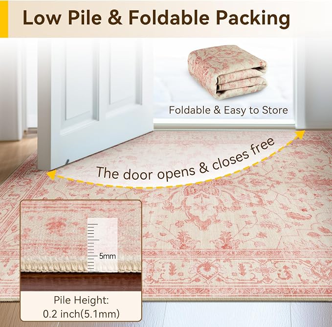 RELEANY Area Rugs Runner 2'x6' Washable Non-Slip, Floral Vintage Distress - Image 5