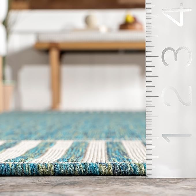 Nuloom Asha Teal/Ivory, Striped Border, Soft and Cozy, High Traffic, Easy Clean - Image 9
