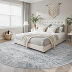 Soalmost 8x8 Grey Round Rug 8ft Living Room Circle Rug Vintage Round Area Rug - Image 2