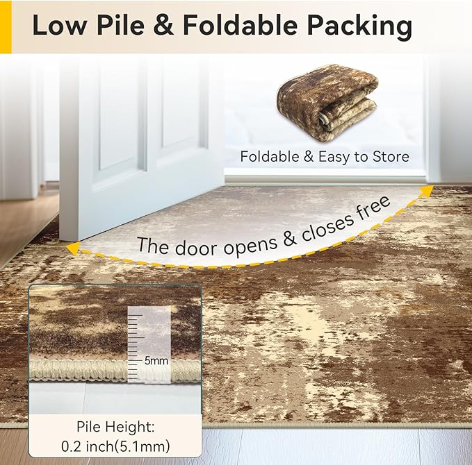 RELEANY Washable Area Rugs 2'x8' Non-Slip Modern Abstract Soft - Image 8