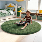 Ophanie Round Rug 5Ft Grey Green Circle Area Rug, Fluffy Fuzzy Bedroom Carpet - Image 3