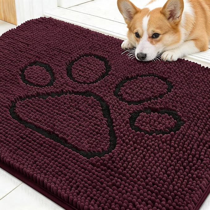 OLANLY Dog Door Mat for Muddy Paws 30x20, Paw Print Design, Absorbs Moisture by OLANLY