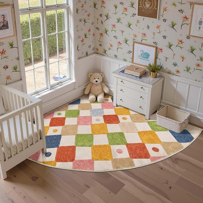 jinchan Macy Kids Rug for Nursery 6ft Radius Corner Washable Area Rug Modern by JINCHAN