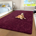 Burgundy Shag Area Rug for Bedroom, 4x6 Fluffy Shaggy Rugs for Living Room Kids by Unknown