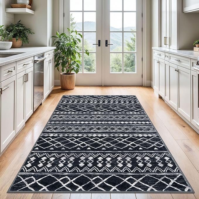 KUTA Bedroom Boho Rug 4x6 Black, Moroccan Washable Area Rugs Non Slip, Ultra - Image 3