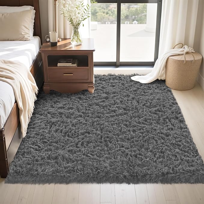 4x6 Area Rug for Living Room:Ultra Soft Fluffy Shag Dark Grey Rugs, Large Fuzzy - Image 4