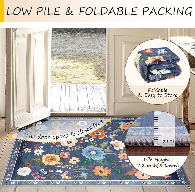 RELEANY Floral 2x8 Area Rugs Washable Print Boho Cute Carpet Non Slip Flower - Image 4