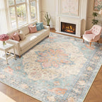RELEANY Area Rugs Large 9'x12' Washable Non-Slip, Floral Vintage Distress - Image 3