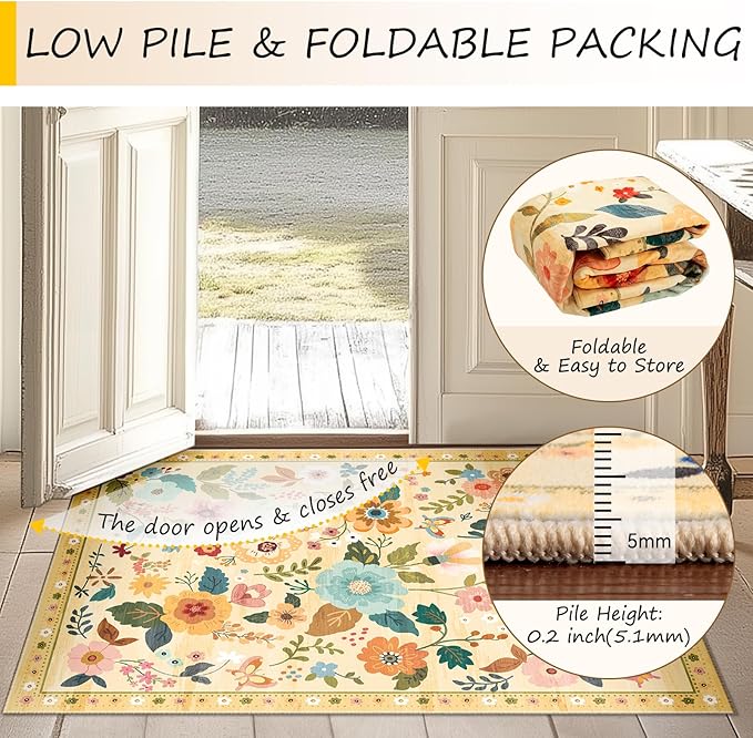 RELEANY Floral 5x7 Area Rugs Washable Print Boho Cute Carpet Non Slip Flower - Image 4