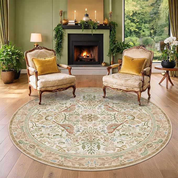 Hazo Haus Beige 6ft Round Rug for Living Room by HazoHaus