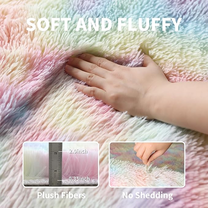 Fluffy Fuzzy Unicorn Rugs for Girls Bedroom, 2x3 Washable Non Slip Shag Shaggy - Image 4