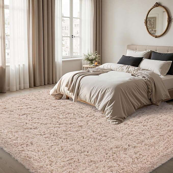 4x6 Area Rug for Living Room:Ultra Soft Fluffy Shag Beige Rugs, Large Fuzzy - Image 2