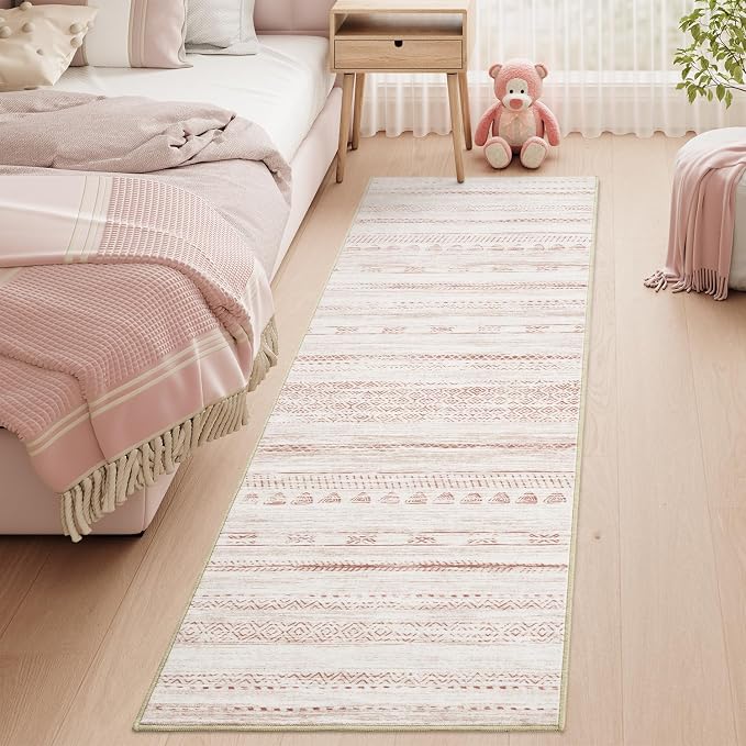 2x6 Pink Runner Rug Machine Washable Non Slip Area Rug Distressed Neutral by Tchdio