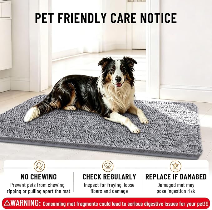 Smiry Dog Door Mat for Muddy Paws 54x24, Absorbent Dirt Trapper, Non-Slip - Image 6