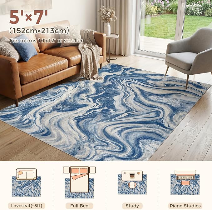 DMOYEST 5x7 Washable Area Rug for Living Room, Non Slip Abstract Rugs, Modern - Image 3